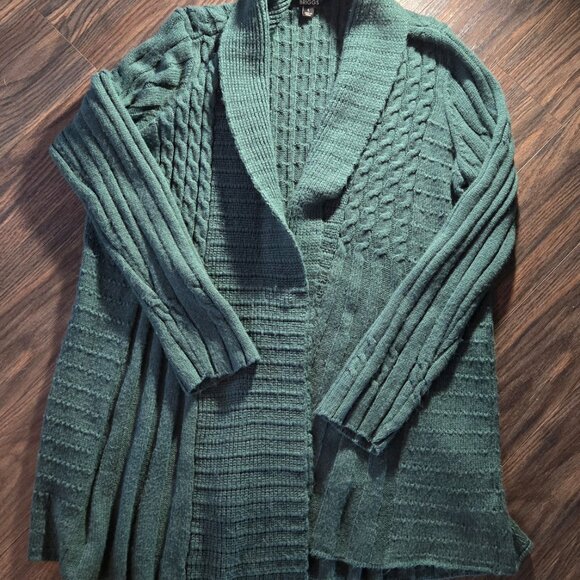 BRIGGS 100% Acrylic Forest Green Cozy Cable Knit Cardigan Sweater SIZE L - Picture 1 of 5